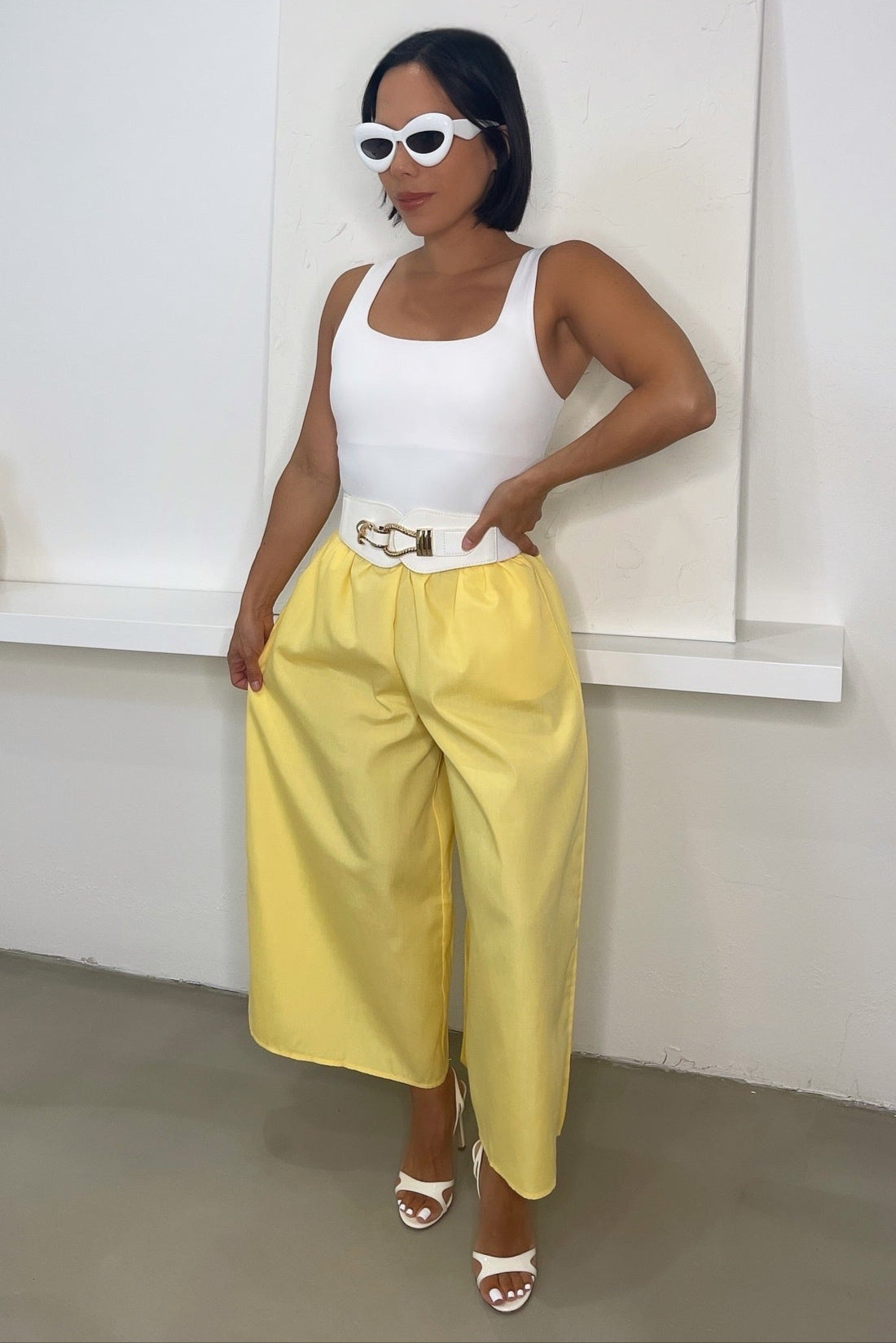 Bria Wide-Leg Cropped Pants - Yellow