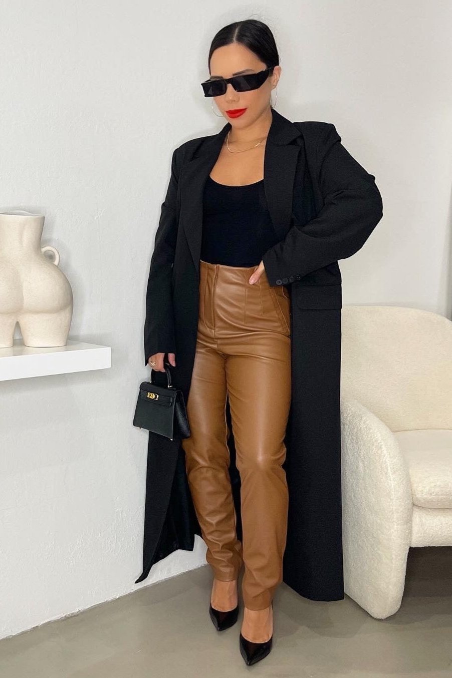 Mia Faux Leather Pants - Brown - Trice Boutique