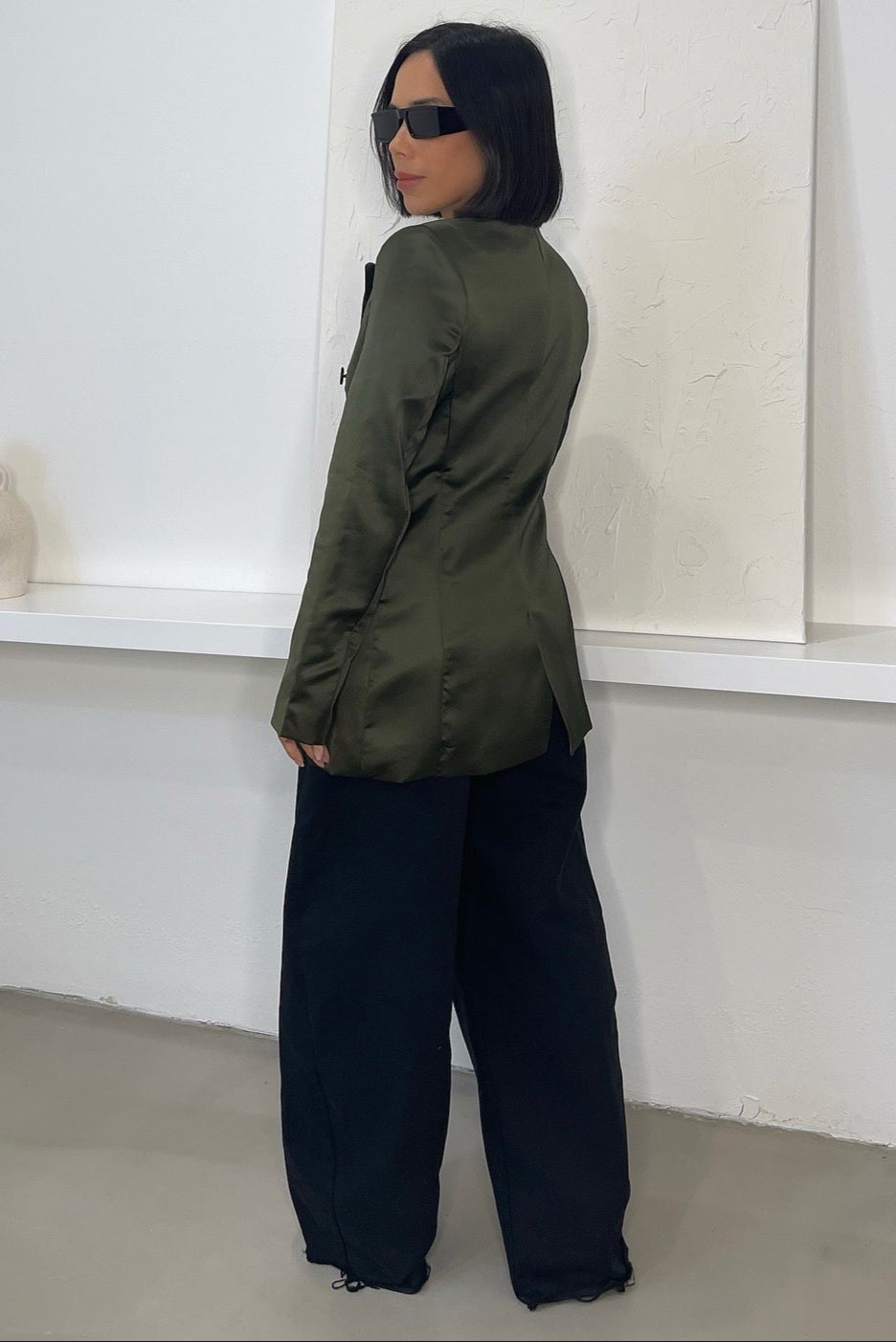 Eden Satin Blazer - Olive Green