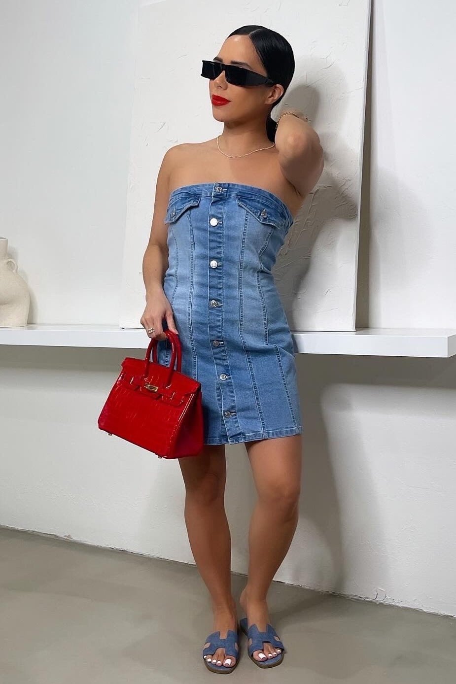 Denim Mini Dress - Denim - Trice Boutique