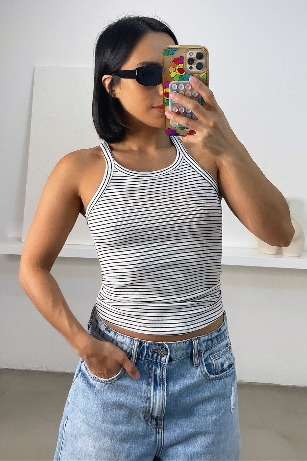 Leila Striped Tank - White/Black
