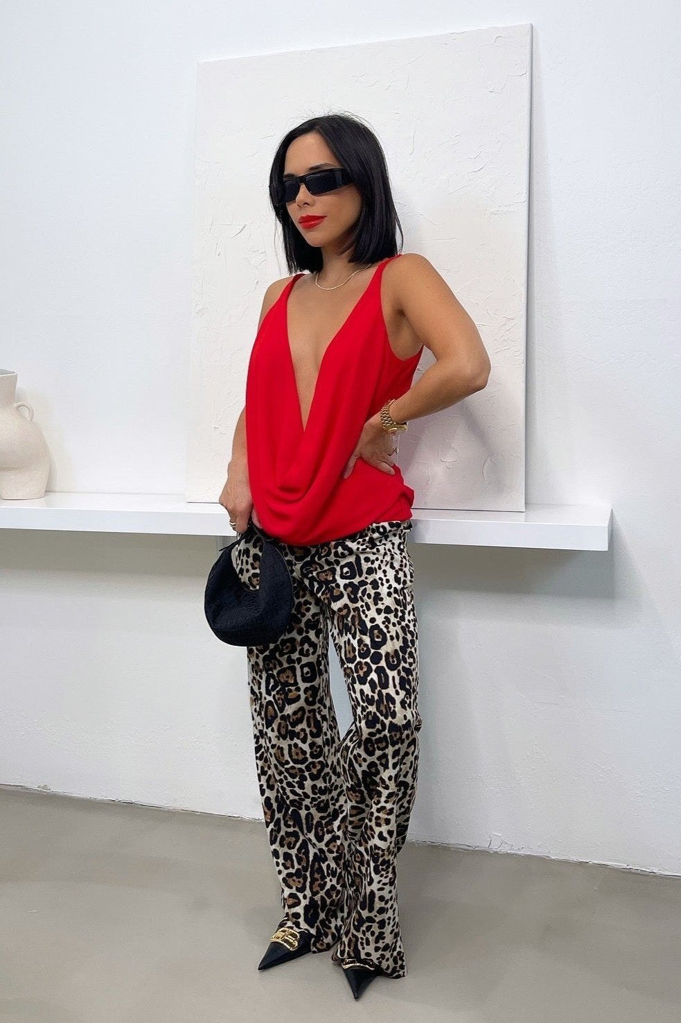 Kara Deep V Top - Red - Trice Boutique