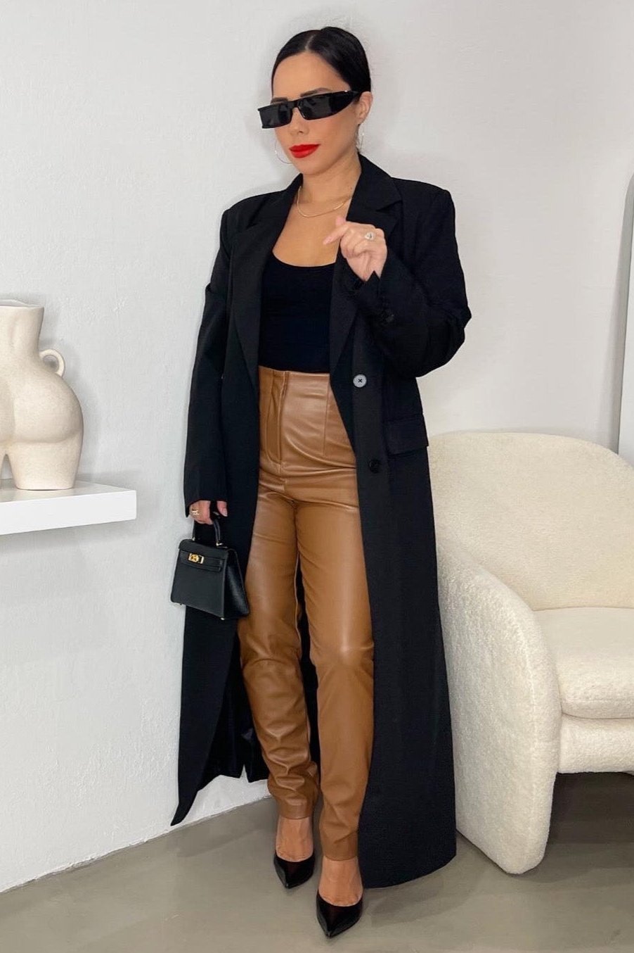 Mia Faux Leather Pants - Brown - Trice Boutique