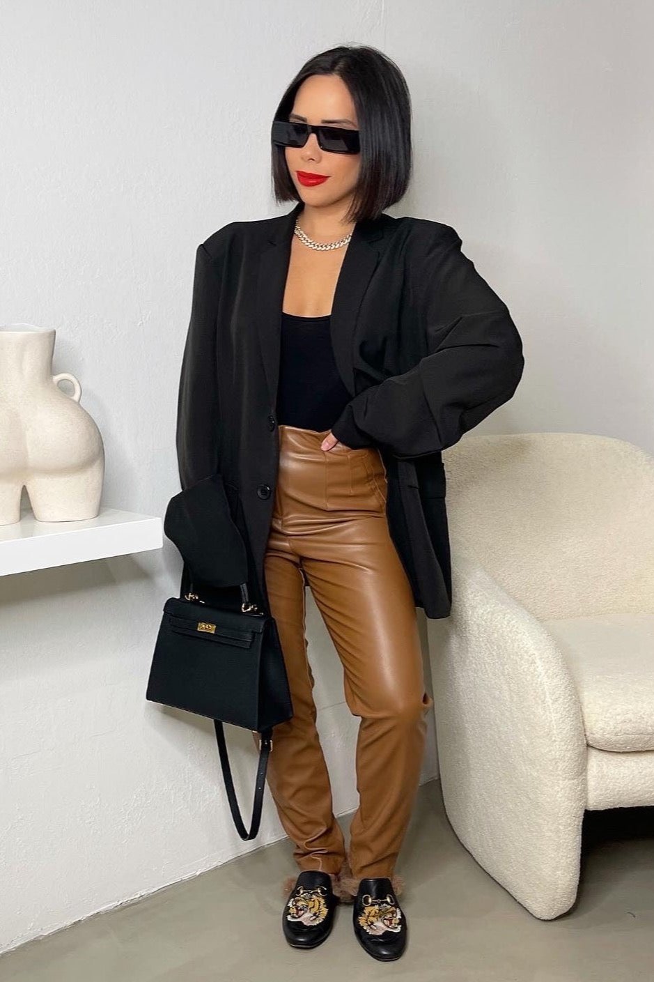 Mia Faux Leather Pants - Brown - Trice Boutique