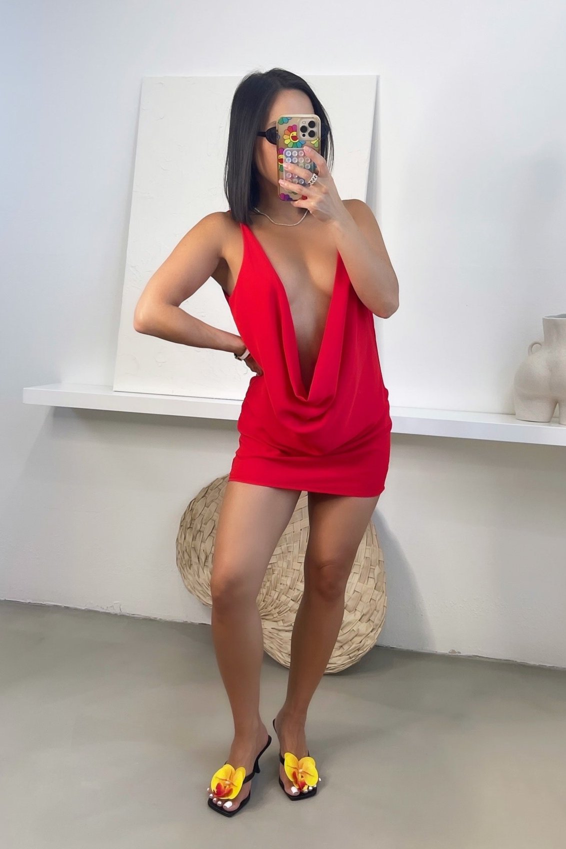 Kara Deep V Top - Red - Trice Boutique