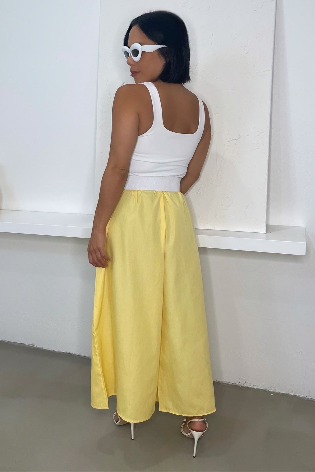 Bria Wide-Leg Cropped Pants - Yellow