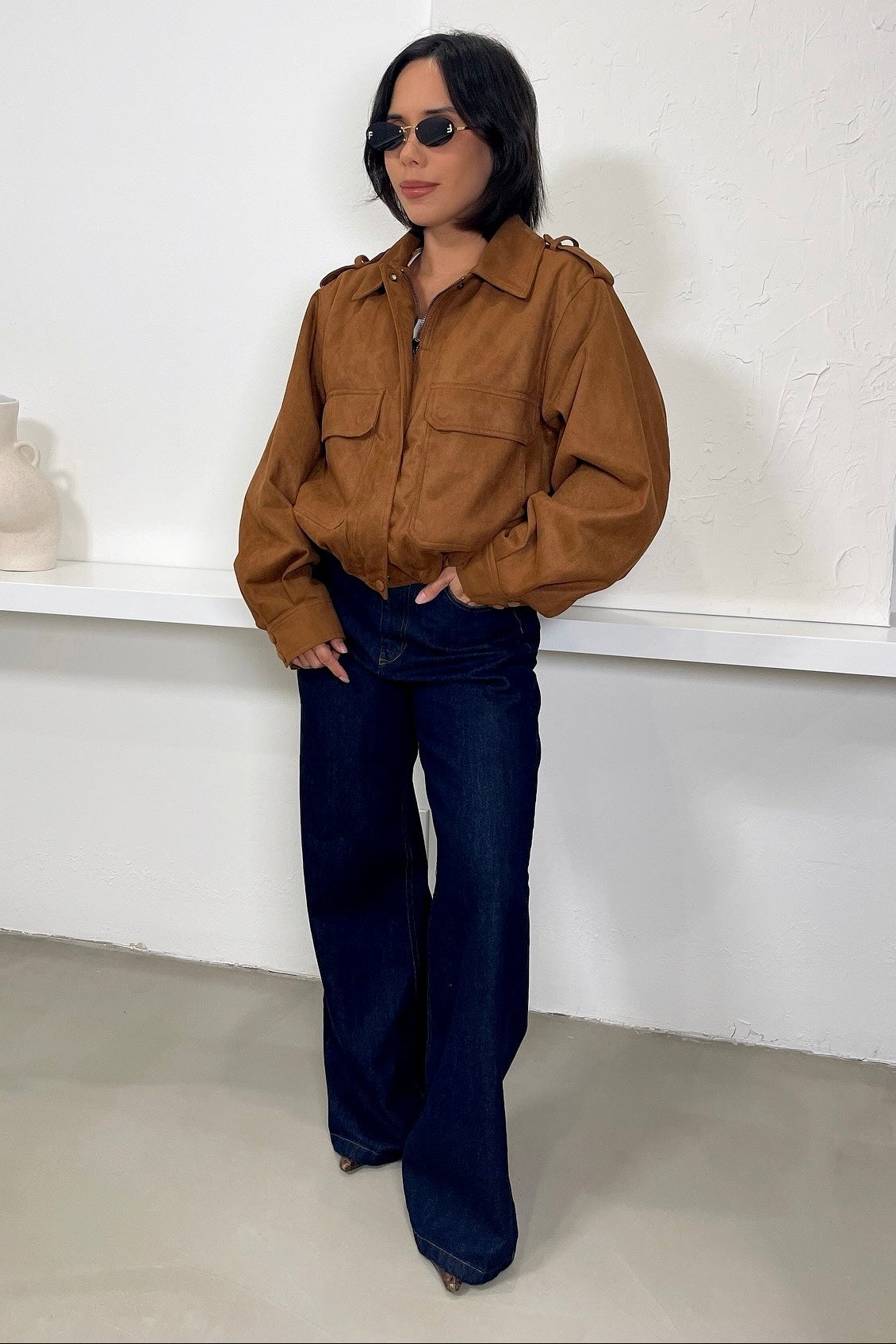 KAJA Fake Suede Jacket Faux Suede Seam Detail Jacket Brown | NA-KD