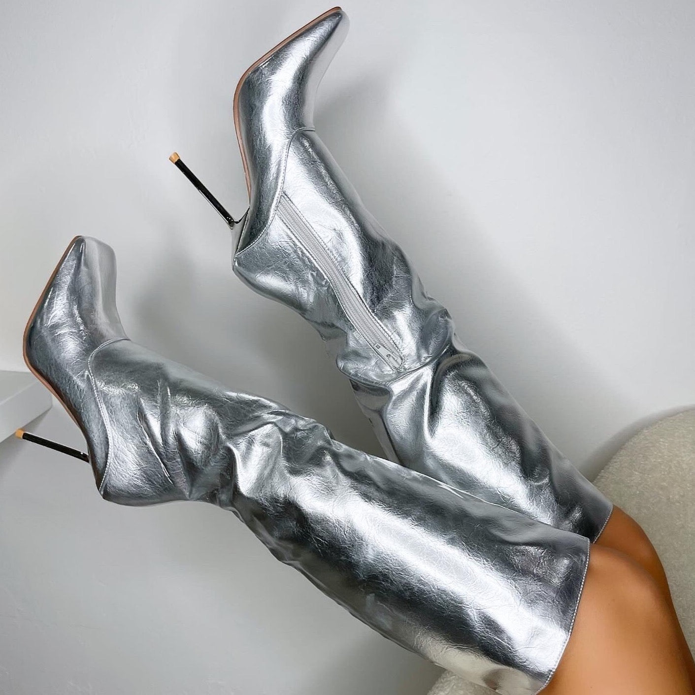 Metallic Boots - Silver - Trice Boutique