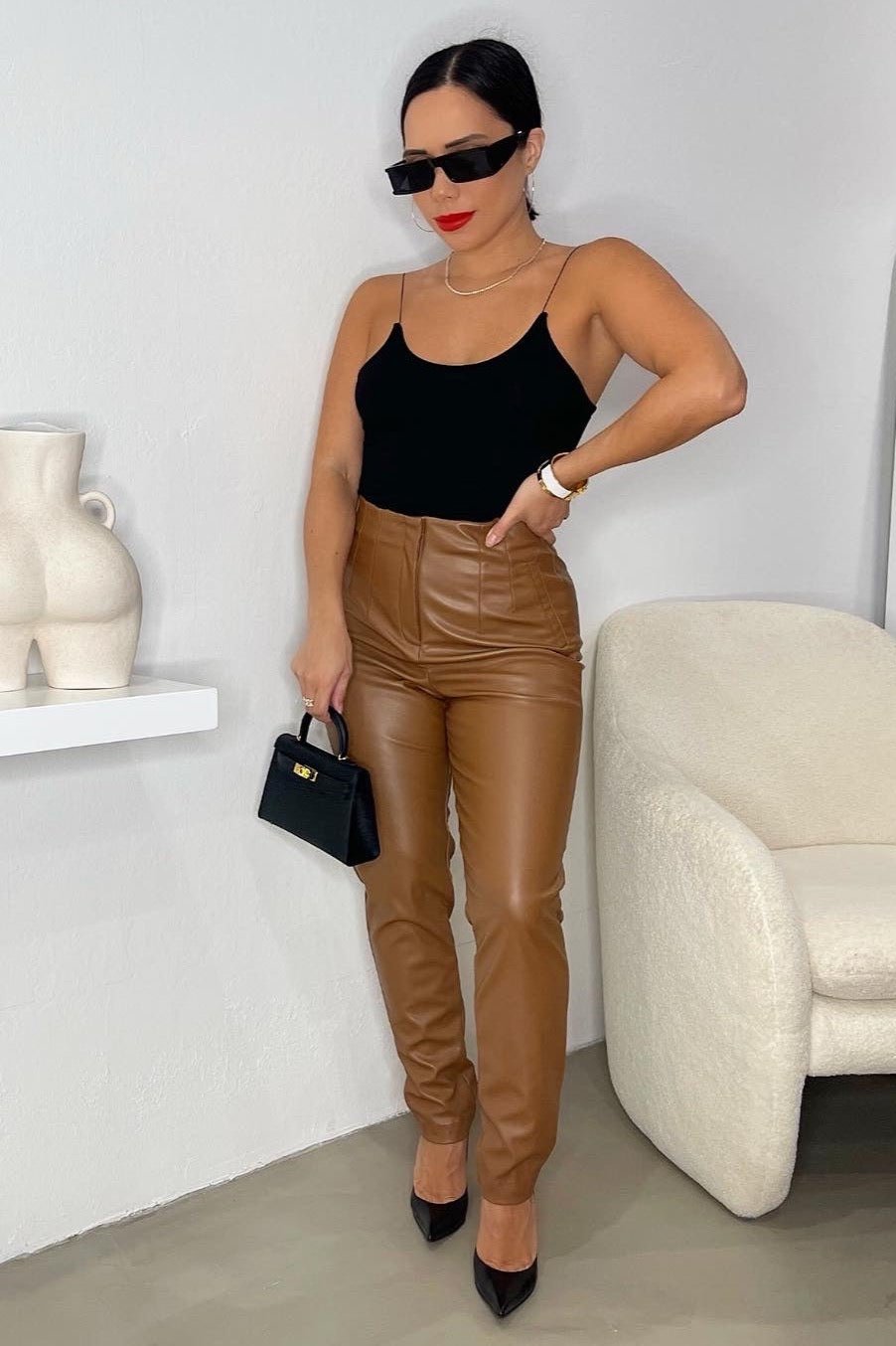 Mia Faux Leather Pants - Brown - Trice Boutique