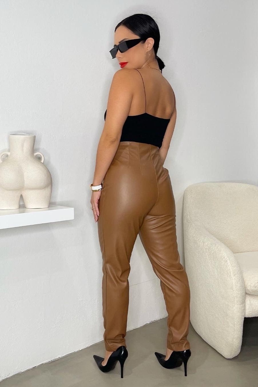 Mia Faux Leather Pants - Brown - Trice Boutique