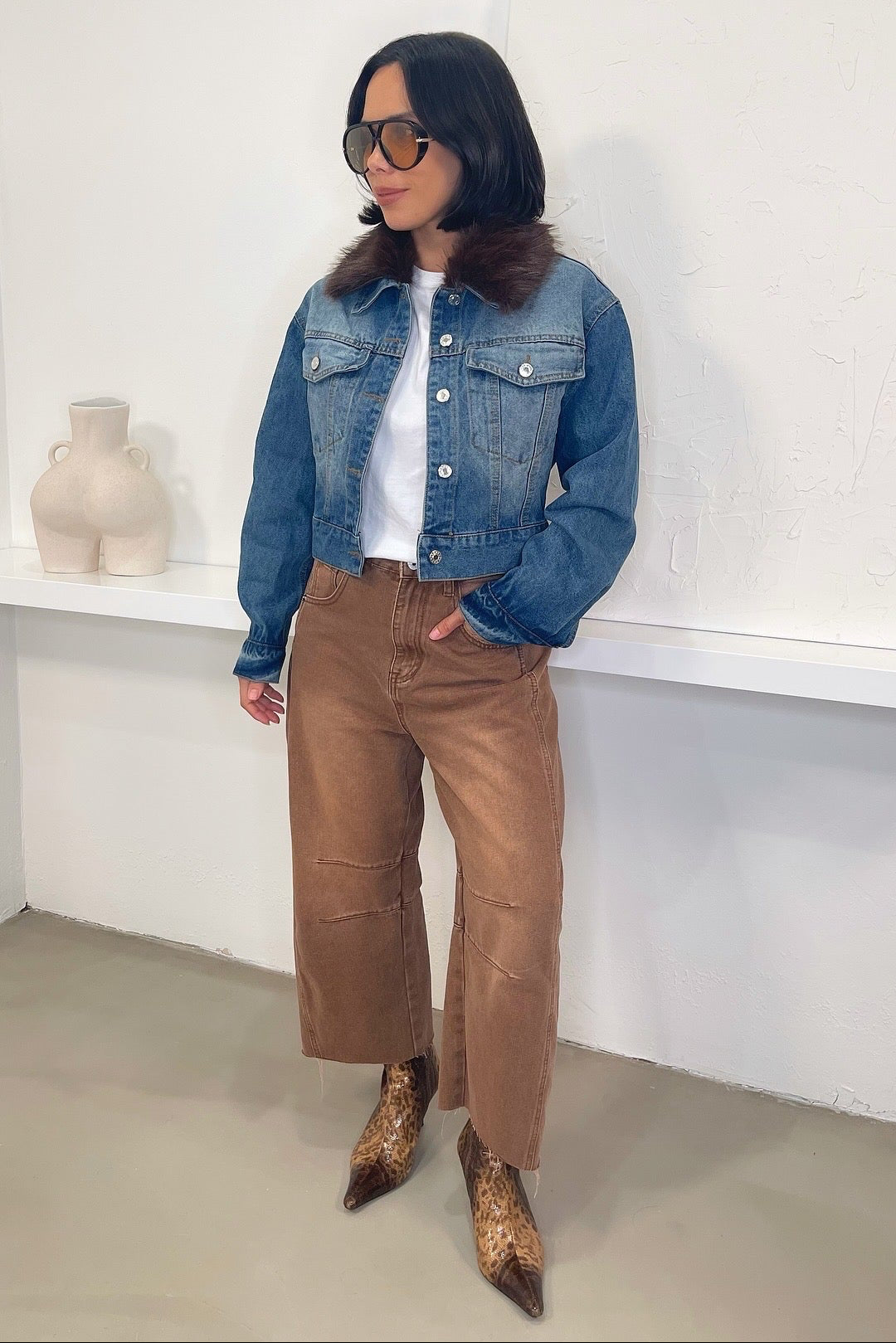 Carina Short Faux Fur Jacket - Denim