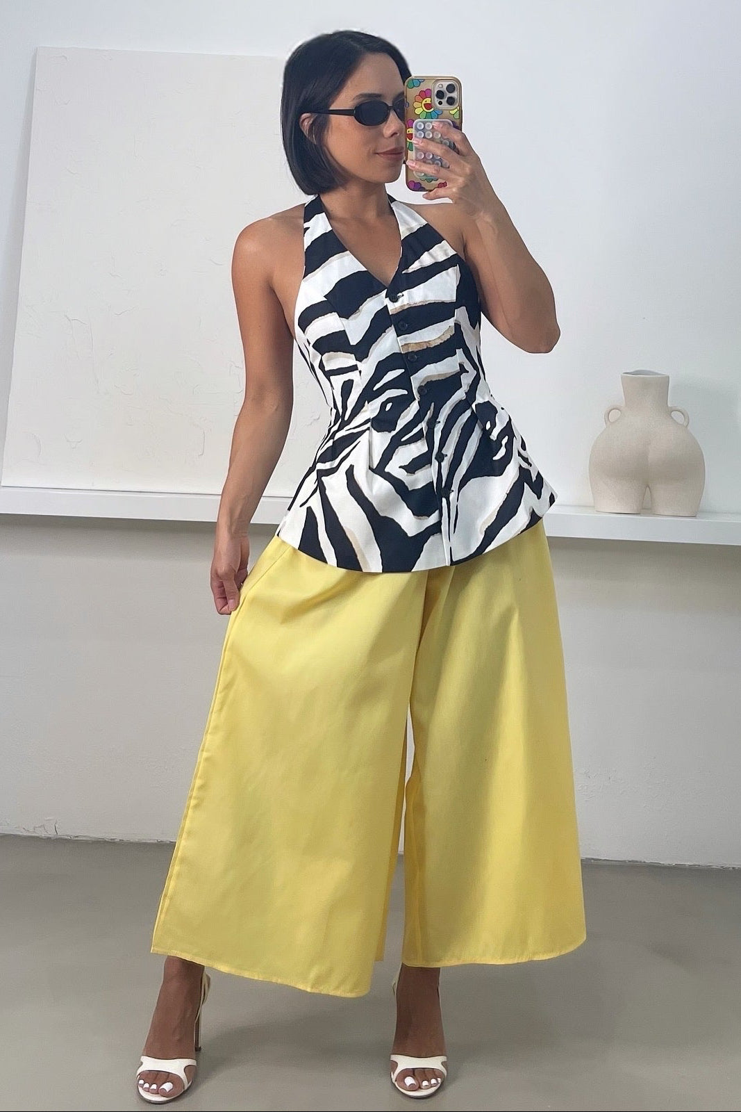 Bria Wide-Leg Cropped Pants - Yellow
