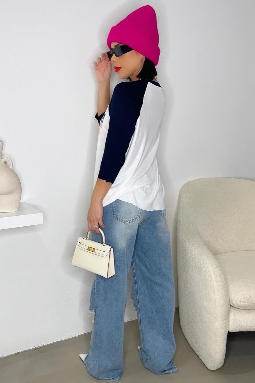 Nowhere Fast Tee - White/Blue - Trice Boutique
