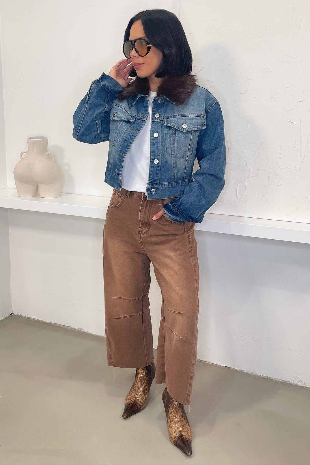 Carina Short Faux Fur Jacket - Denim