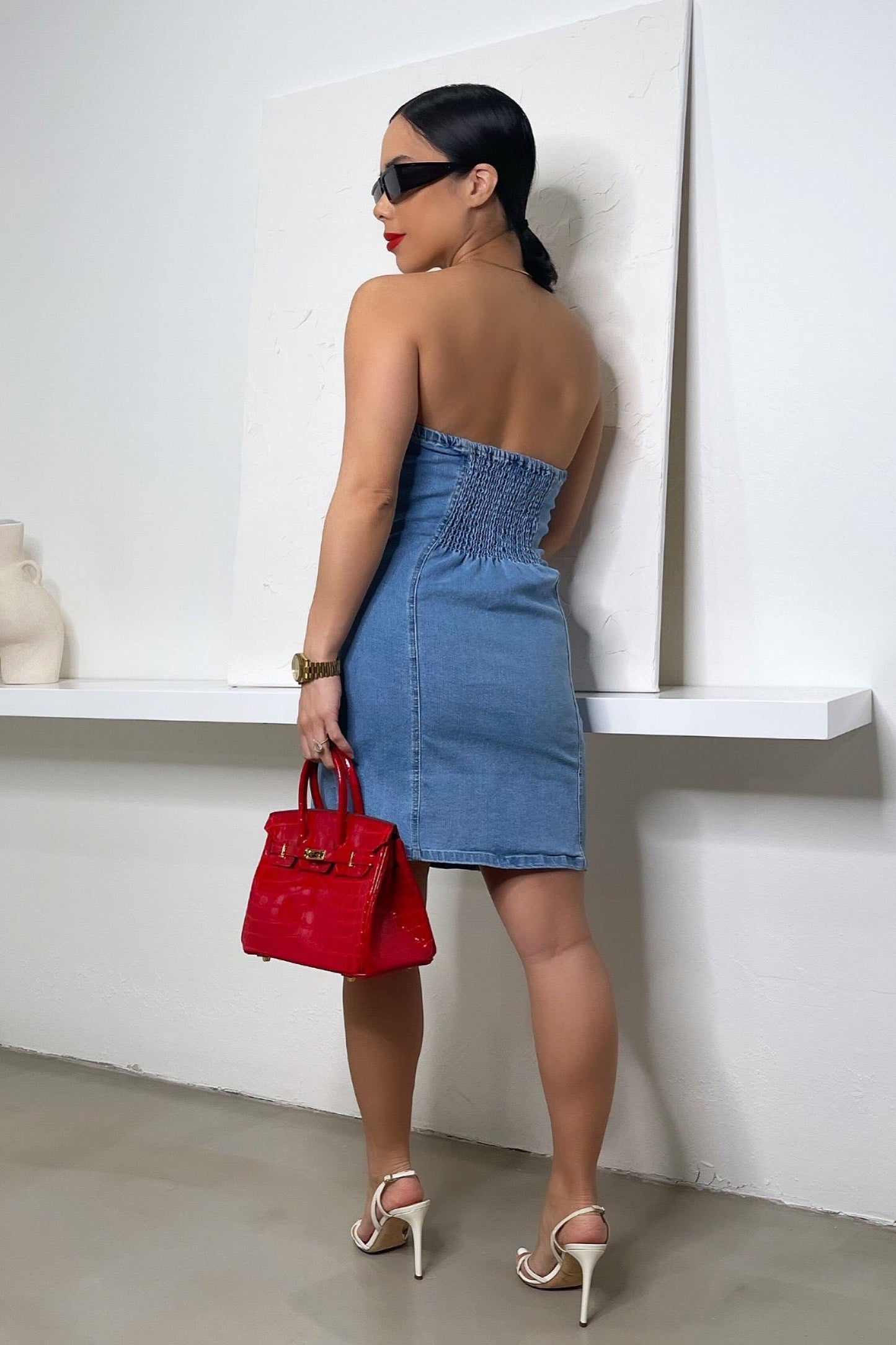 Denim Mini Dress - Denim - Trice Boutique