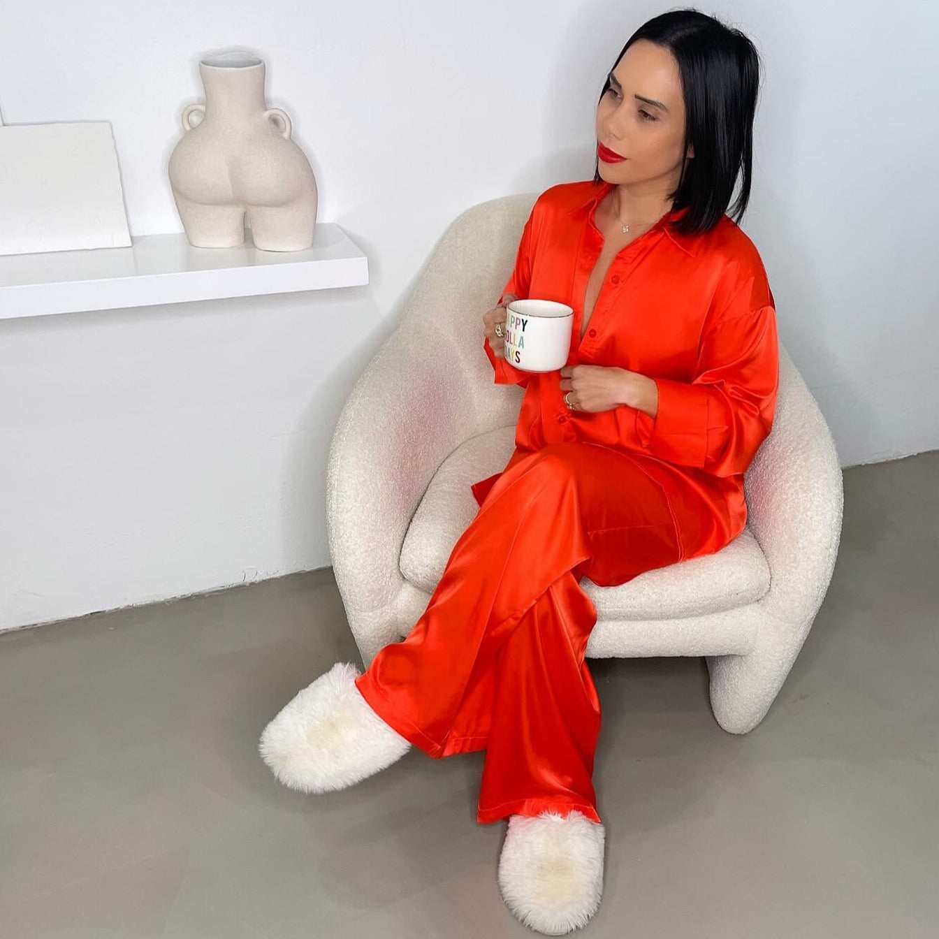 Satin Pants Set - Orange/Red