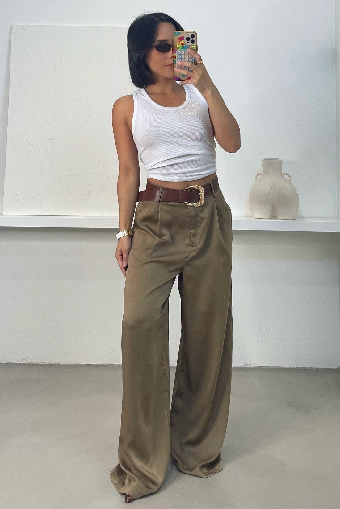 Delaney Wide Leg Pants w/Belt - Taupe