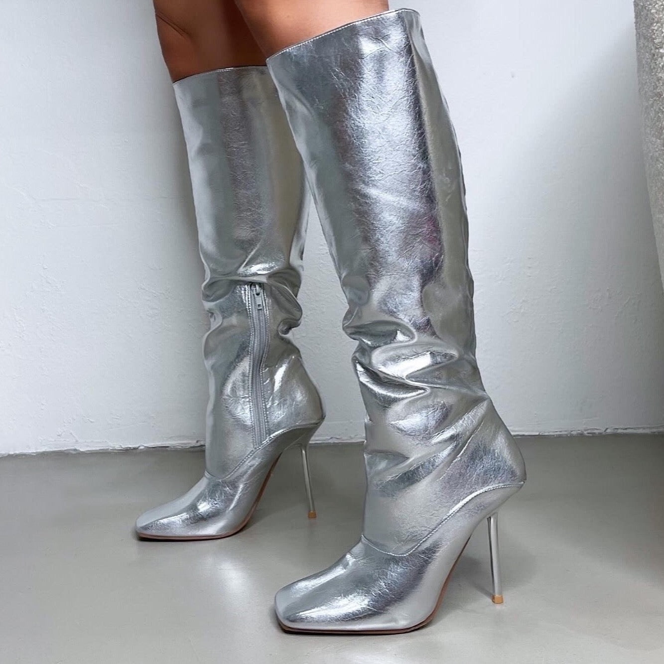 Metallic Silver Boots