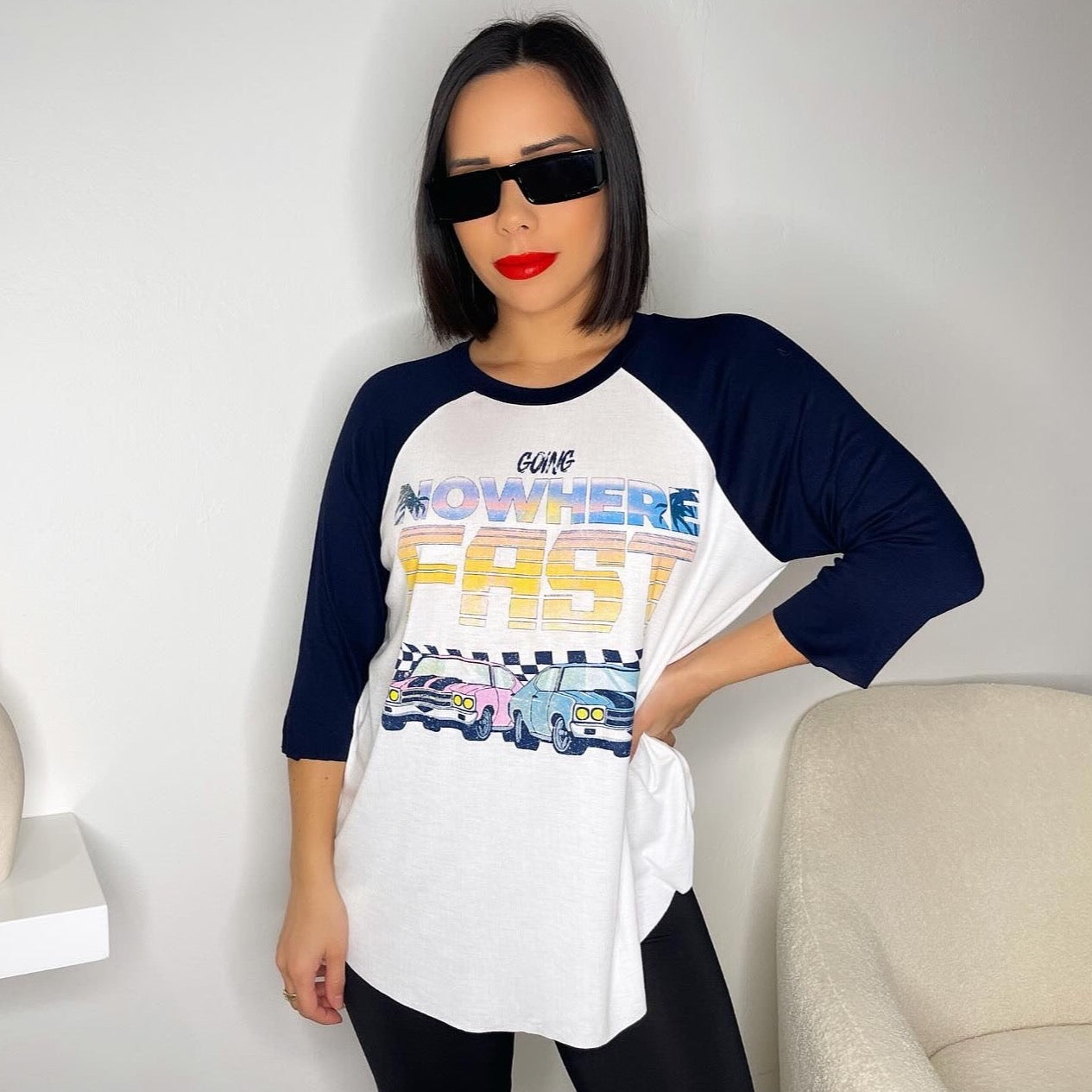 Nowhere Fast Tee - White/Blue - Trice Boutique