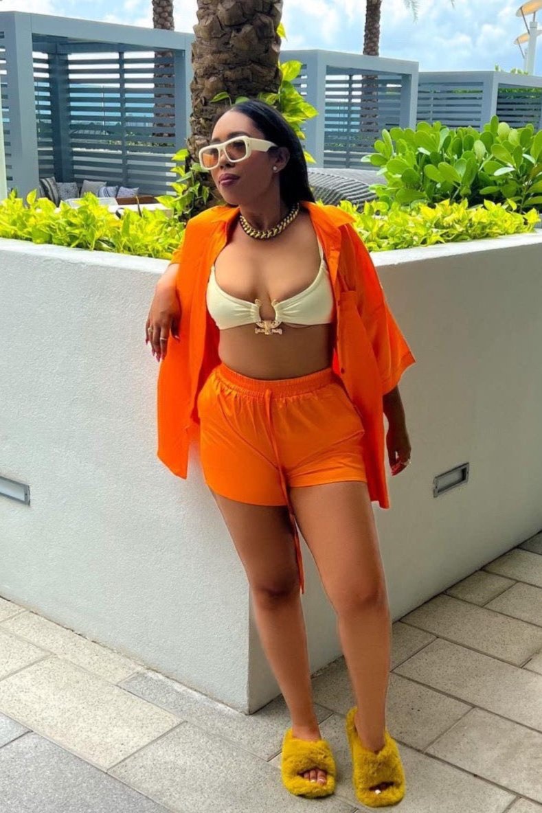 Silky Shorts Set - Orange - Trice Boutique