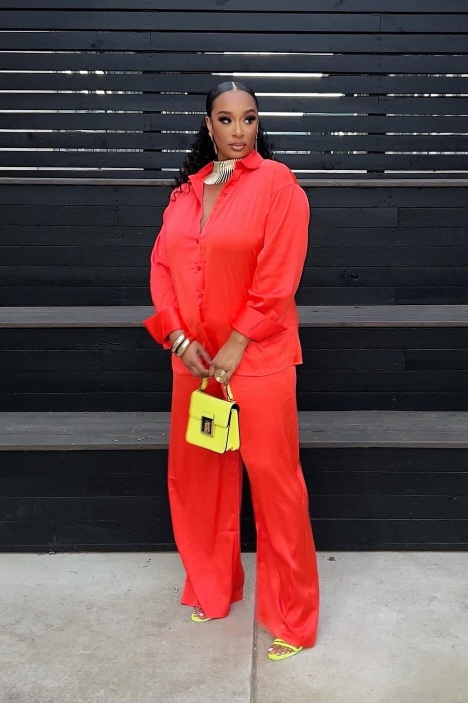 Satin Pants Set - Orange/Red - Trice Boutique
