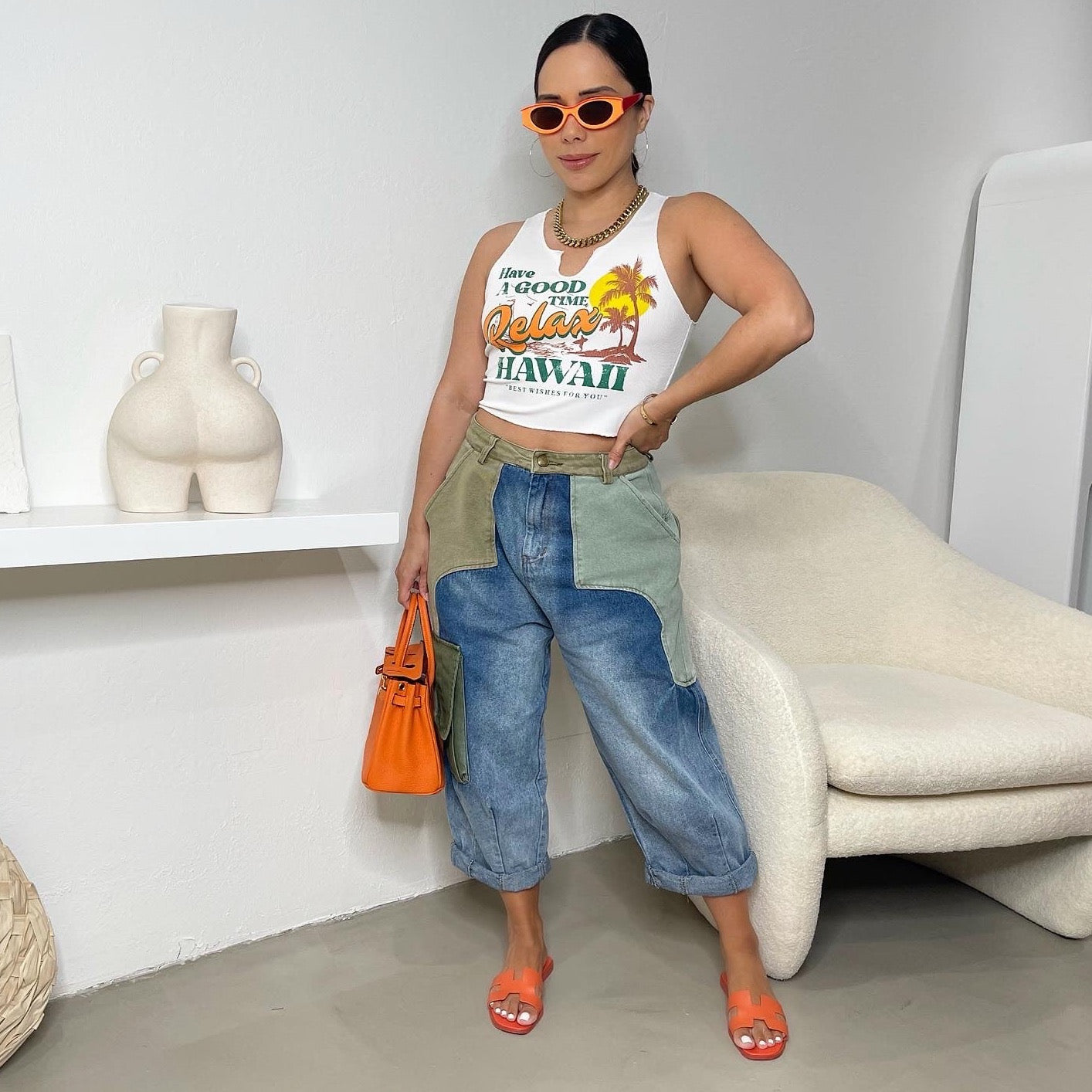 Cargo Cropped Jeans - Multi