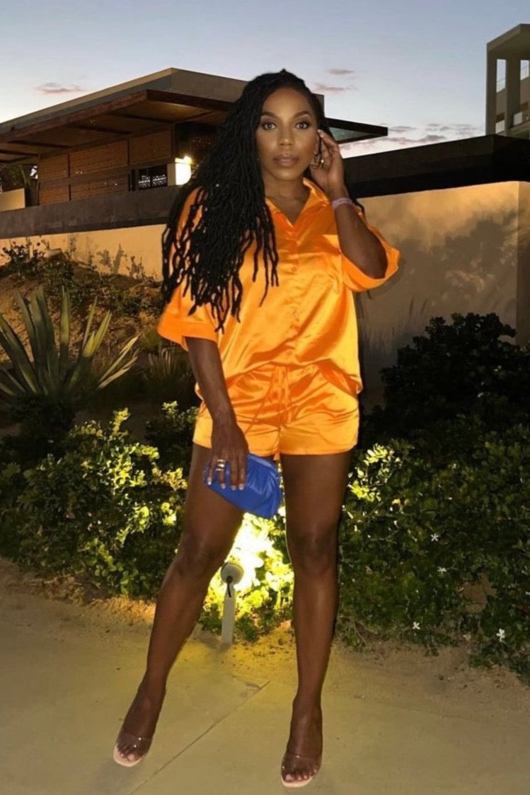 Silky Shorts Set - Orange - Trice Boutique