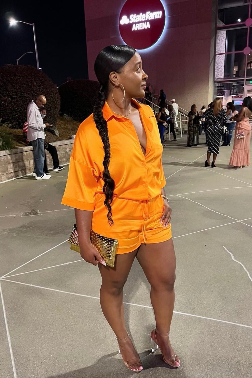 Silky Shorts Set - Orange - Trice Boutique