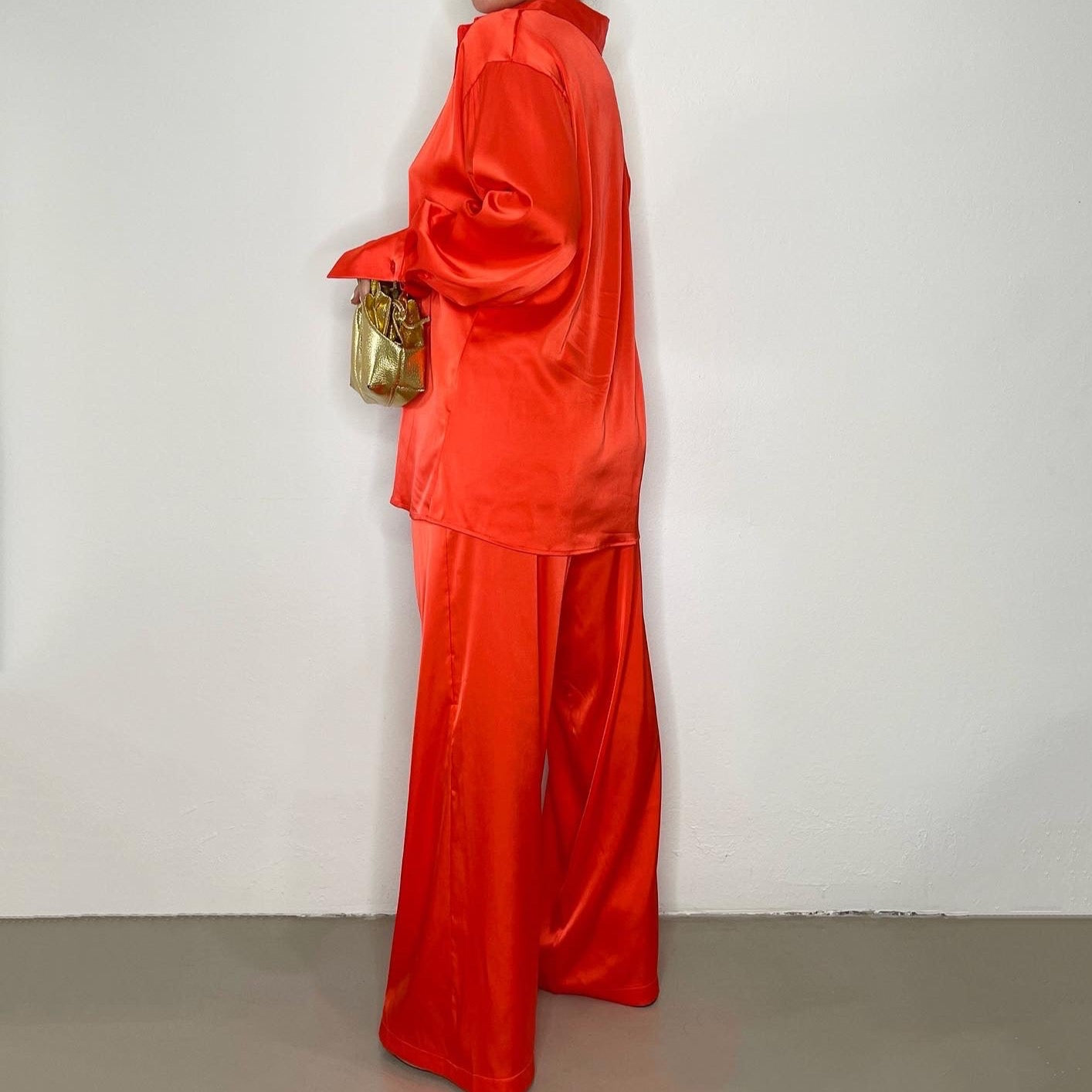 Silky Smooth Satin Pants Set (Orange/Red) - Trice Boutique