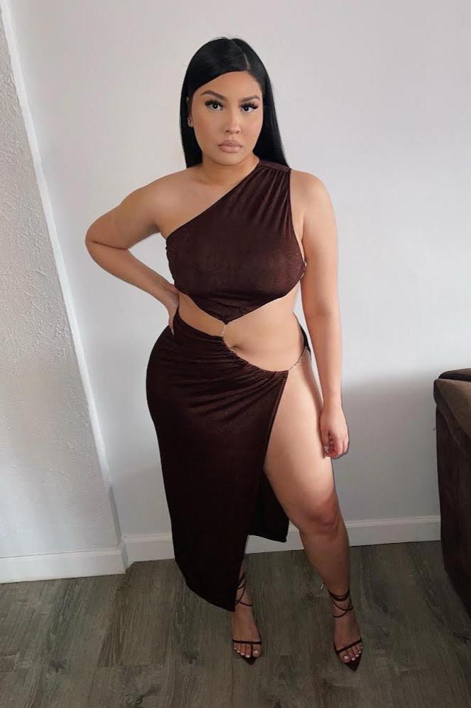Tulum High Slit Dress - Brown - Trice Boutique