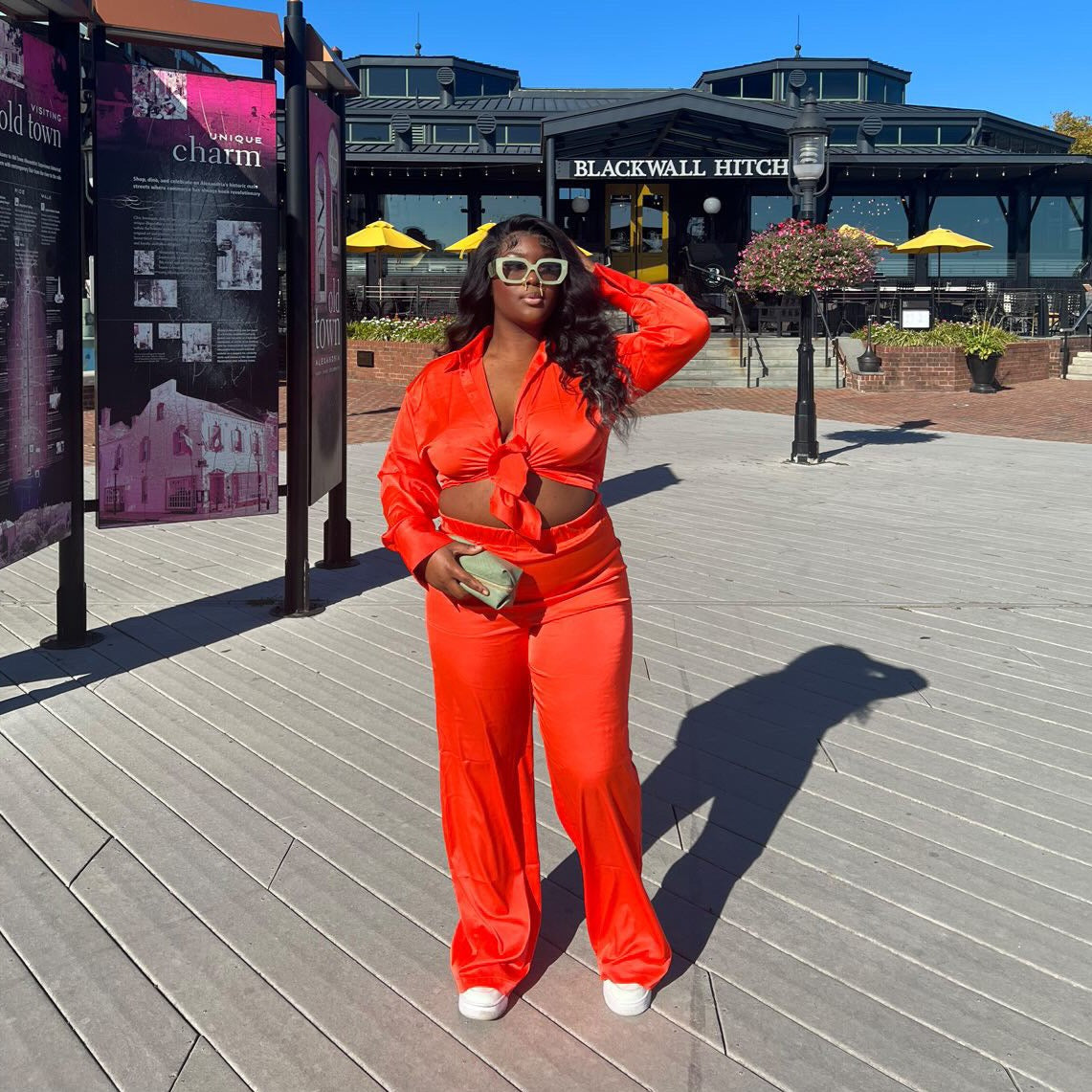 Satin Pants Set - Orange/Red - Trice Boutique