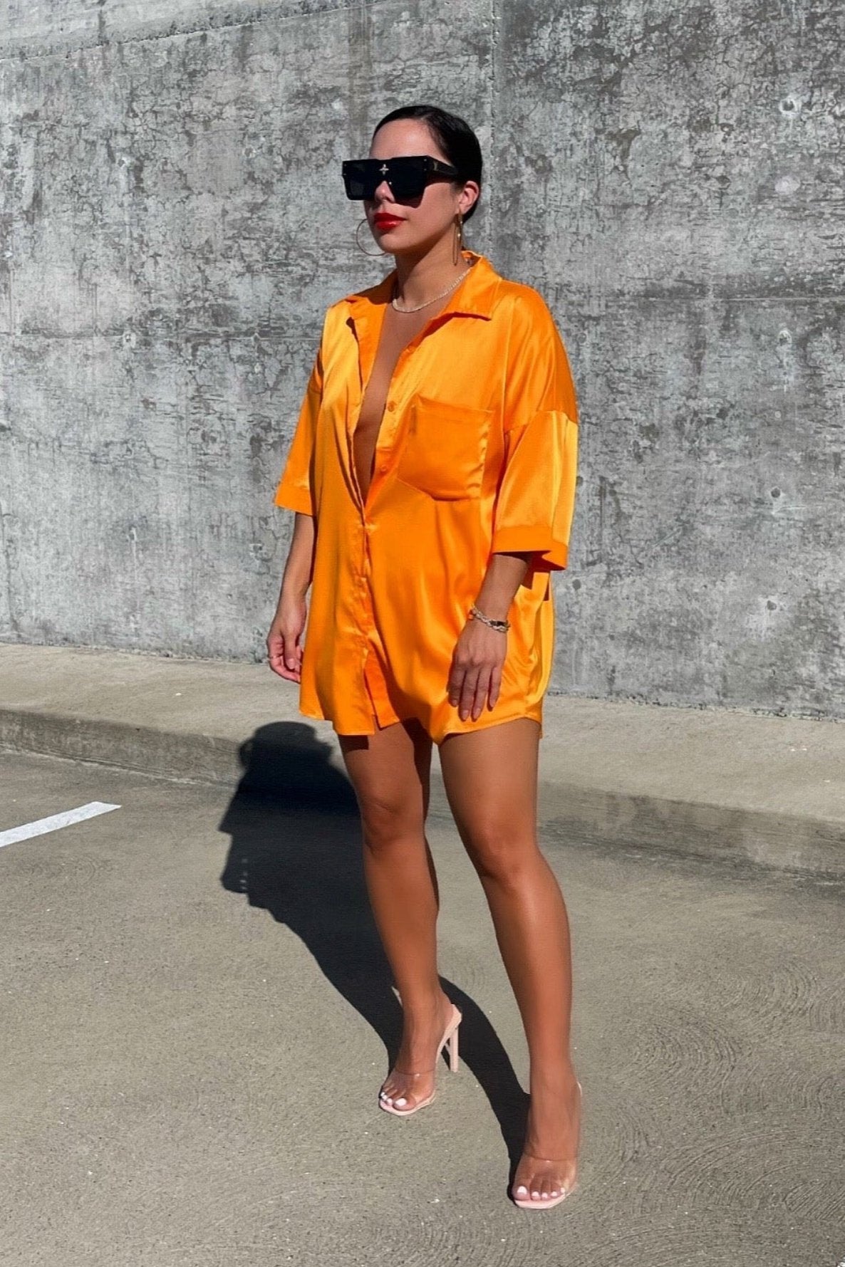 Silky Shorts Set - Orange - Trice Boutique