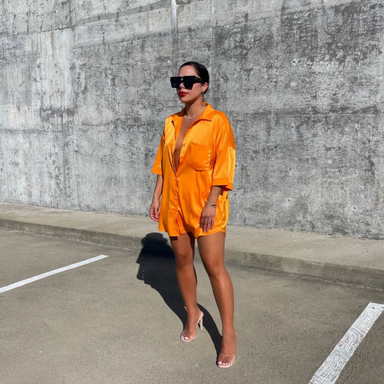 Silky Smooth Satin Shorts Set (Orange) - Trice Boutique