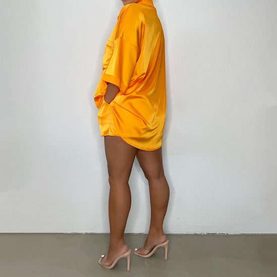 Silky Smooth Satin Shorts Set (Orange) - Trice Boutique
