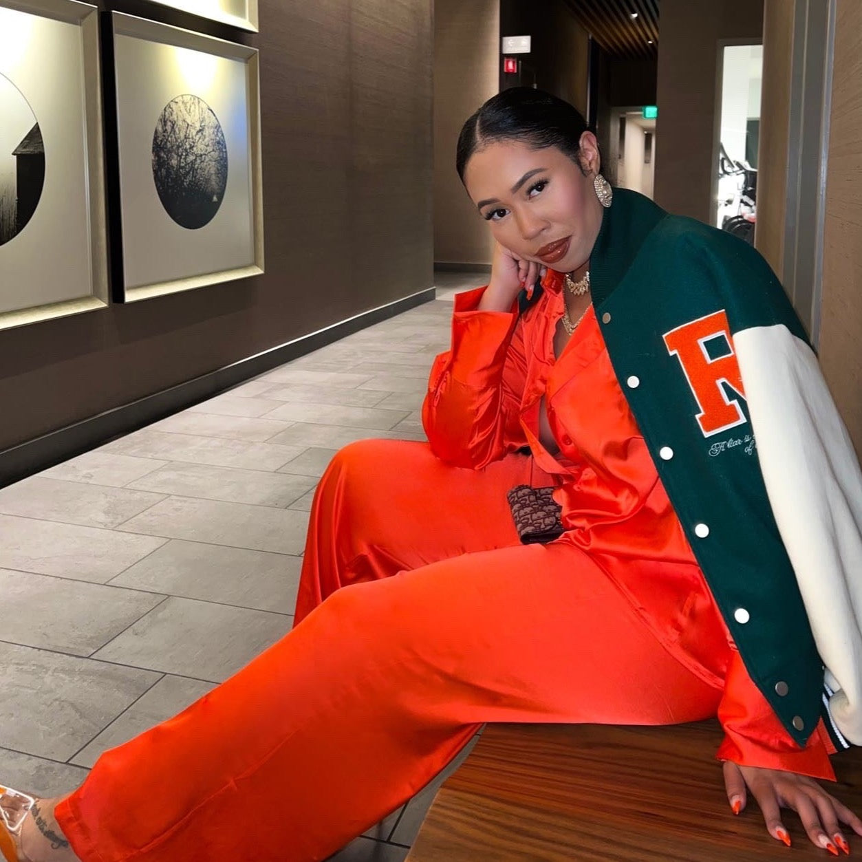 Satin Pants Set - Orange/Red - Trice Boutique