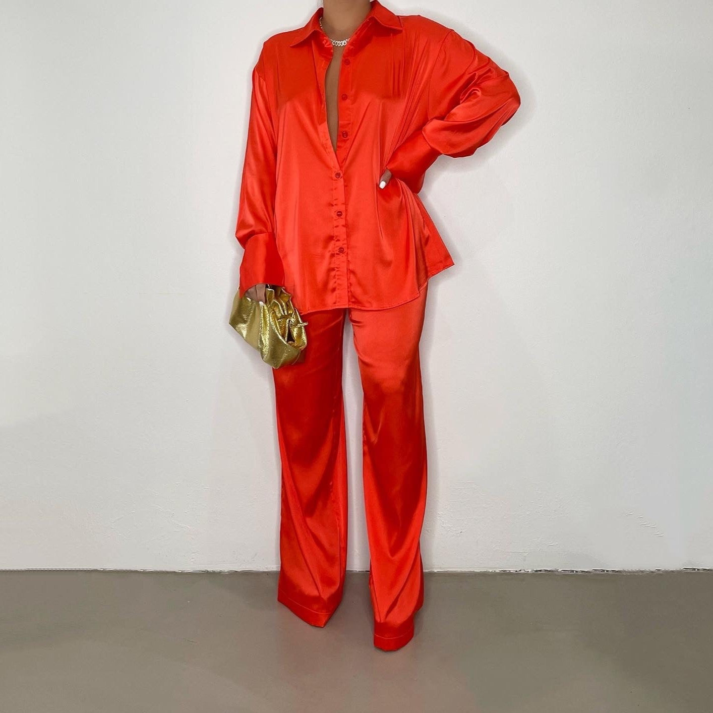 Satin Pants Set - Orange/Red - Trice Boutique