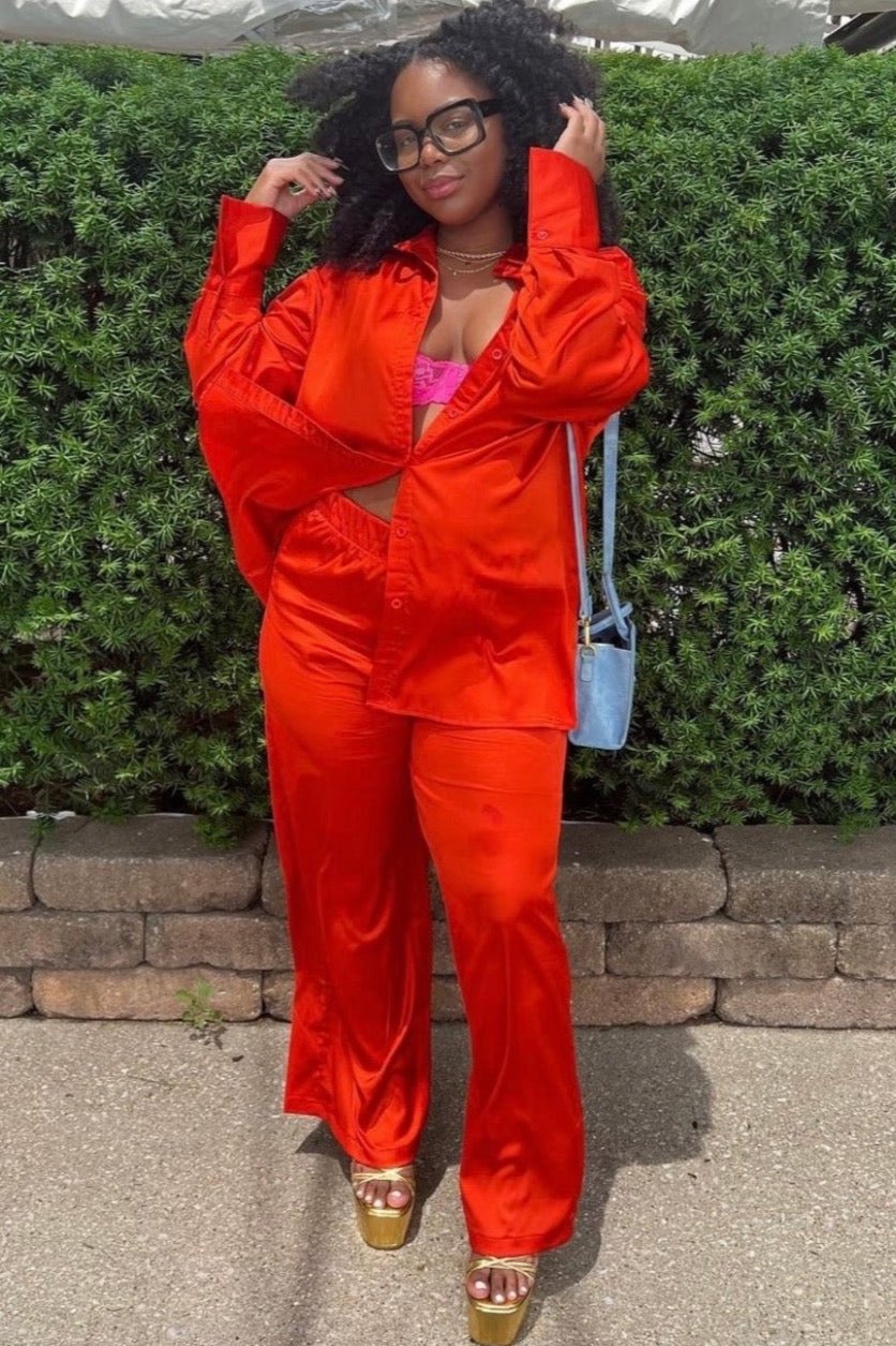 Satin Pants Set - Orange/Red - Trice Boutique