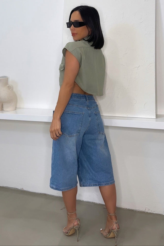 
                      
                        Halle Denim Crop Top - Green
                      
                    