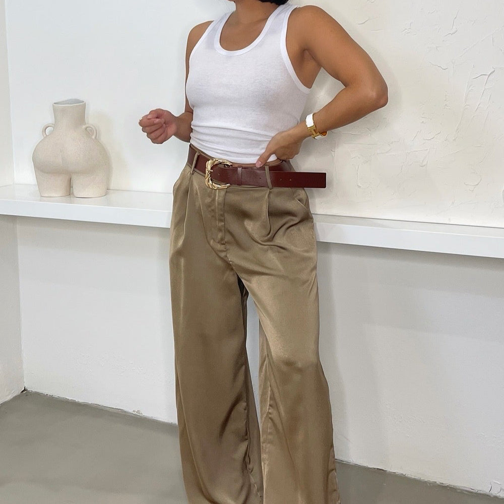 Delaney Wide Leg Pants w/Belt - Taupe