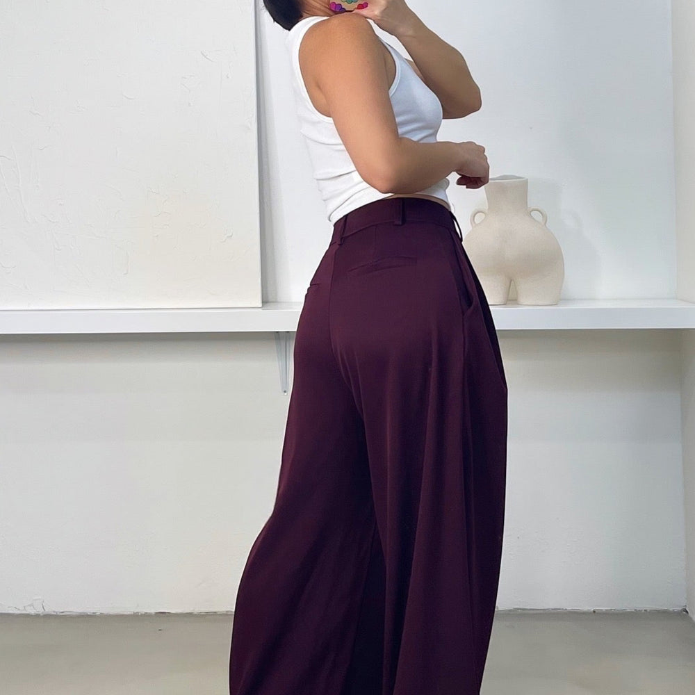 Mila Wide Leg Trousers - Burgundy