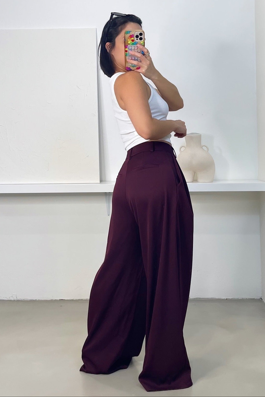 Mila Wide Leg Trousers - Burgundy