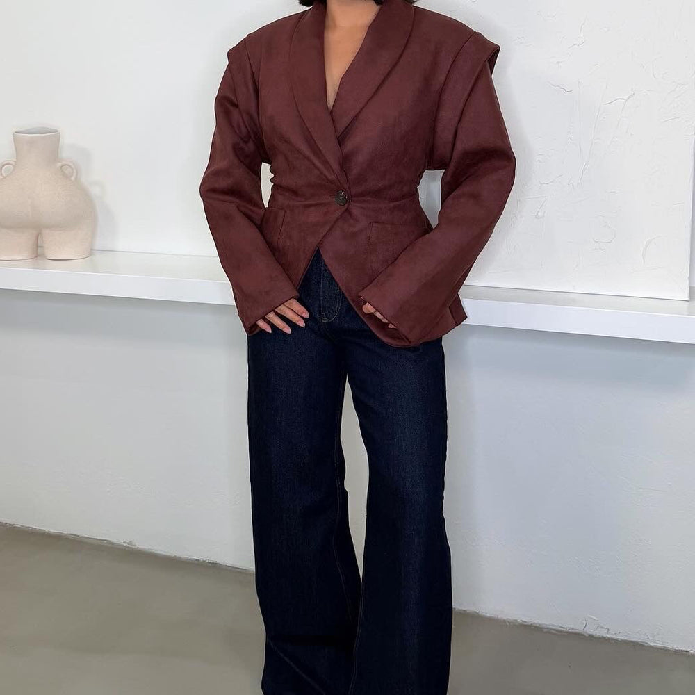 Leina Faux Suede Blazer - Brown