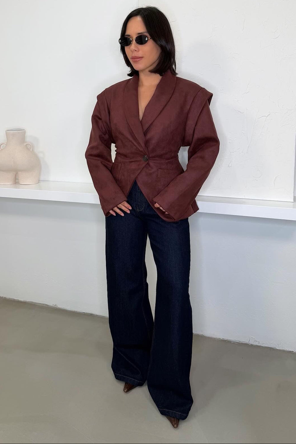 Leina Faux Suede Blazer - Brown