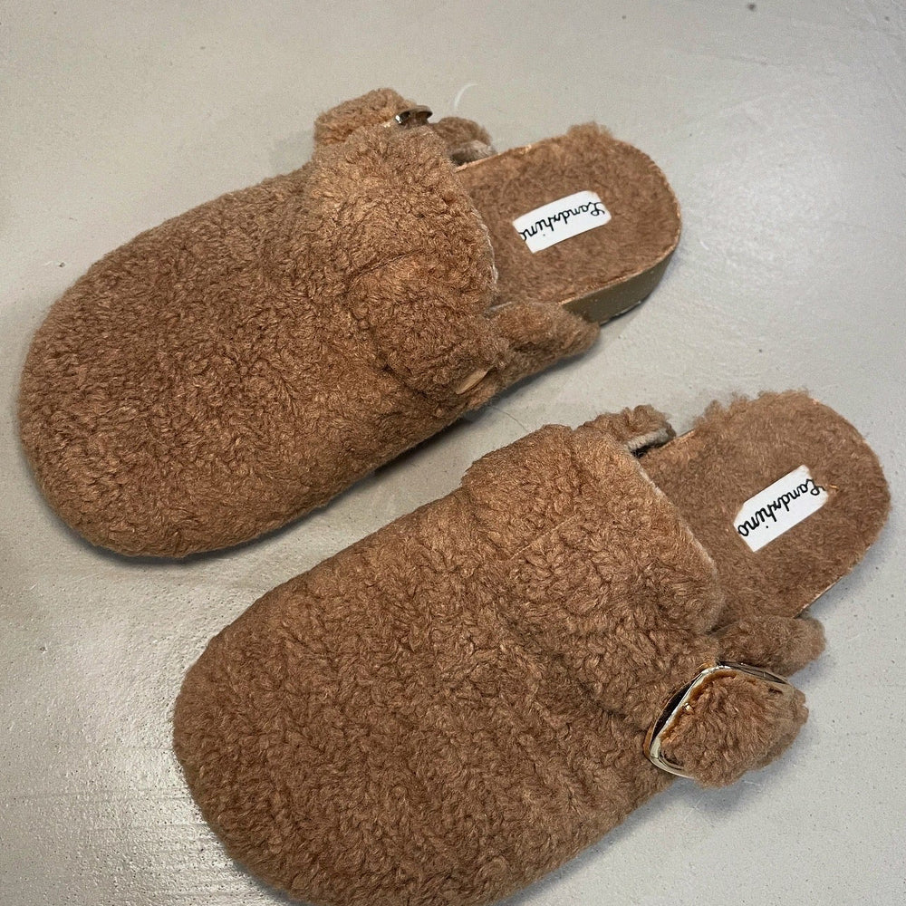 
                      
                        Shayla Faux Teddy Buckle Mules - Brown
                      
                    