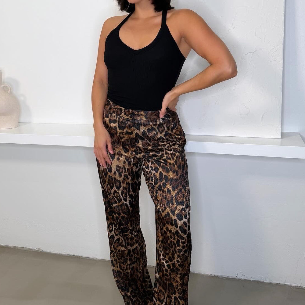 Natalina Satin Pants - Leopard Print