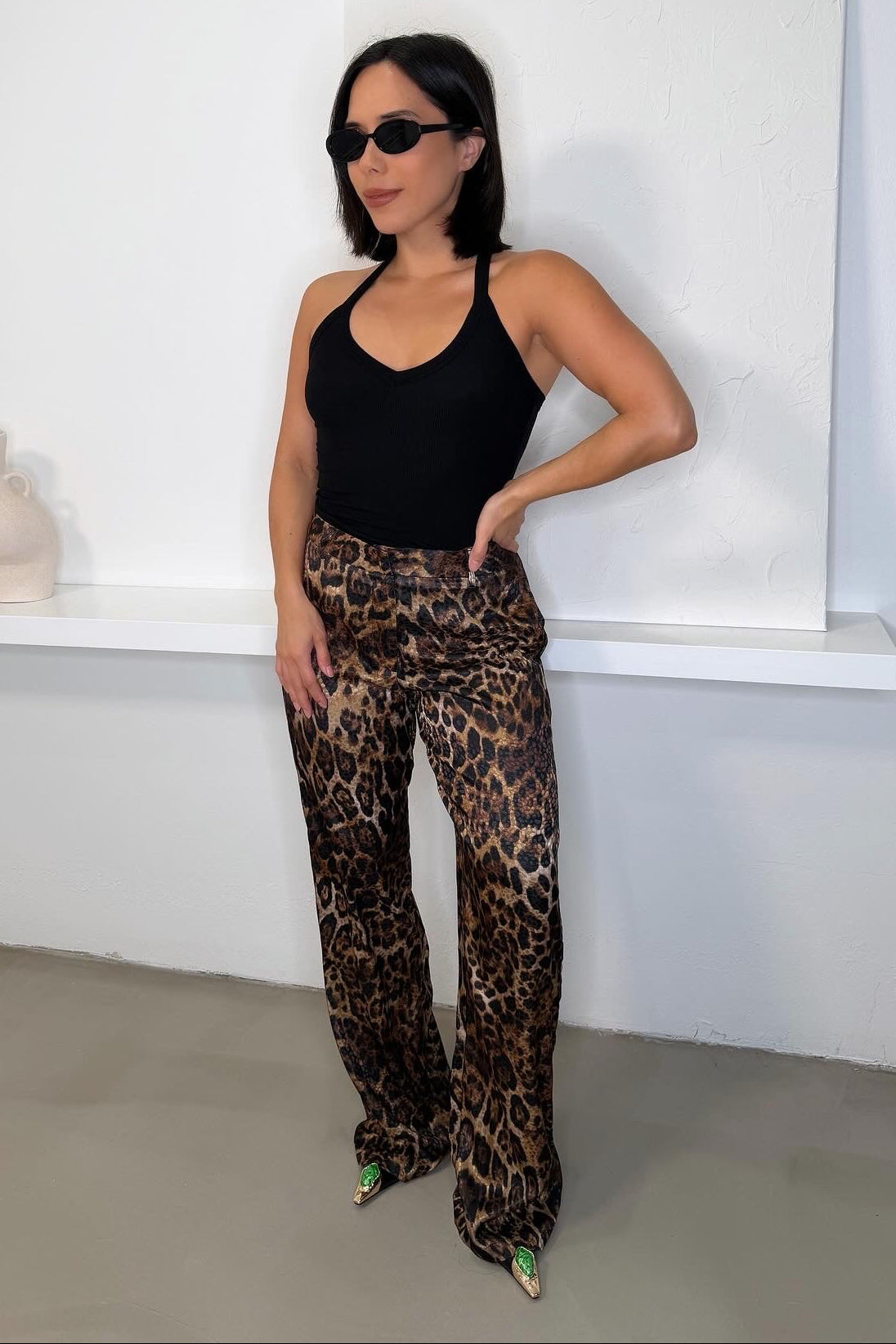 Natalina Satin Pants - Leopard Print