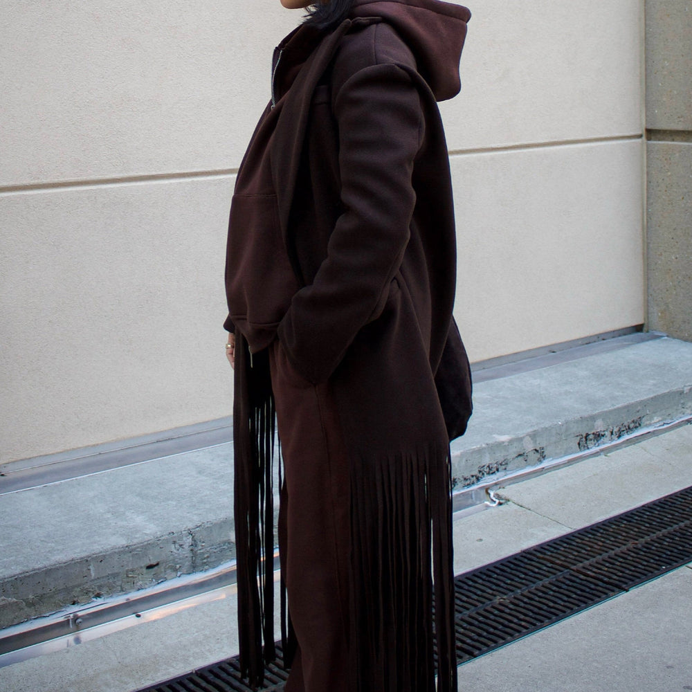 Raya Fringe Coat - Dark Brown