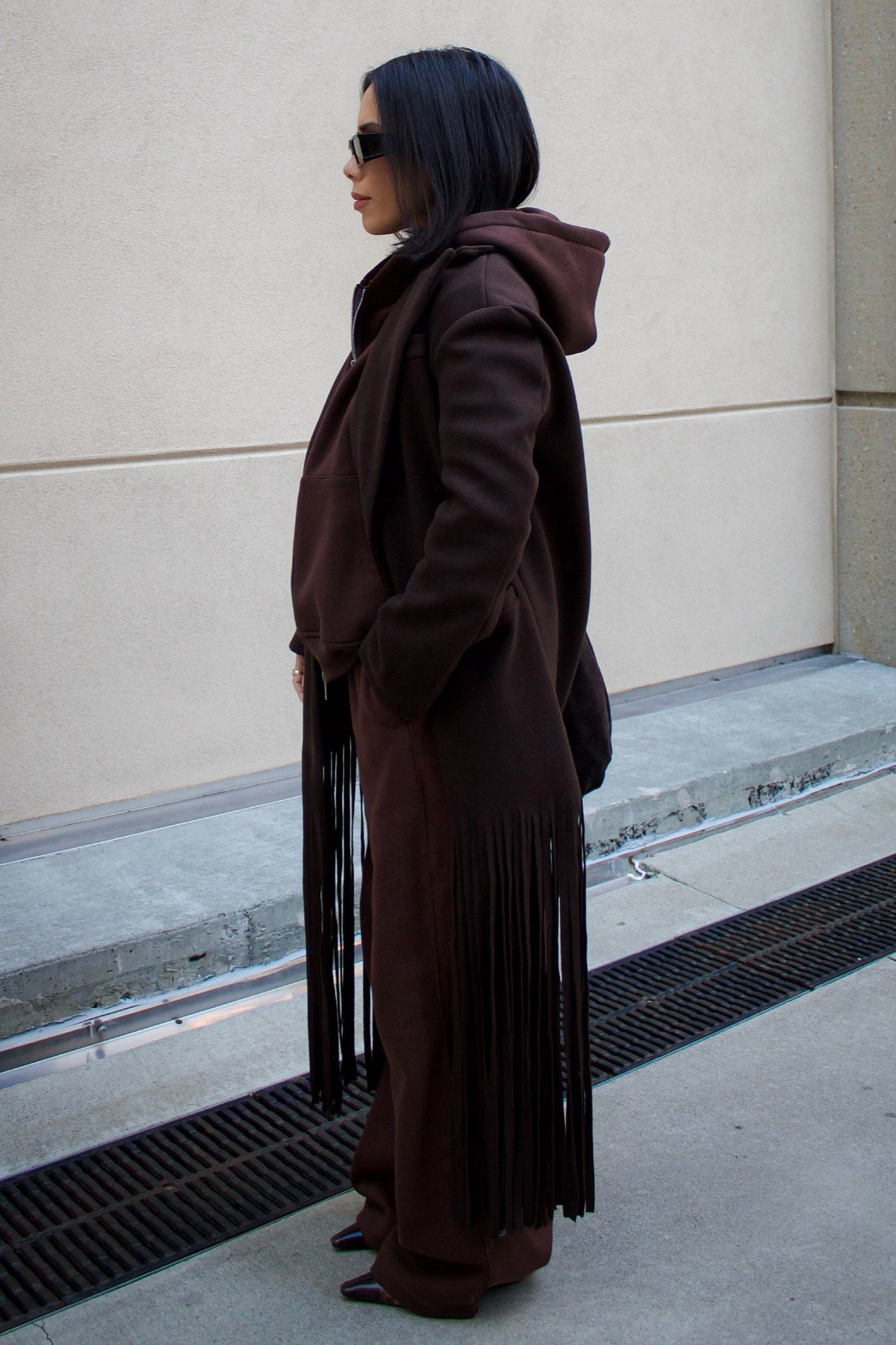 Raya Fringe Coat - Dark Brown