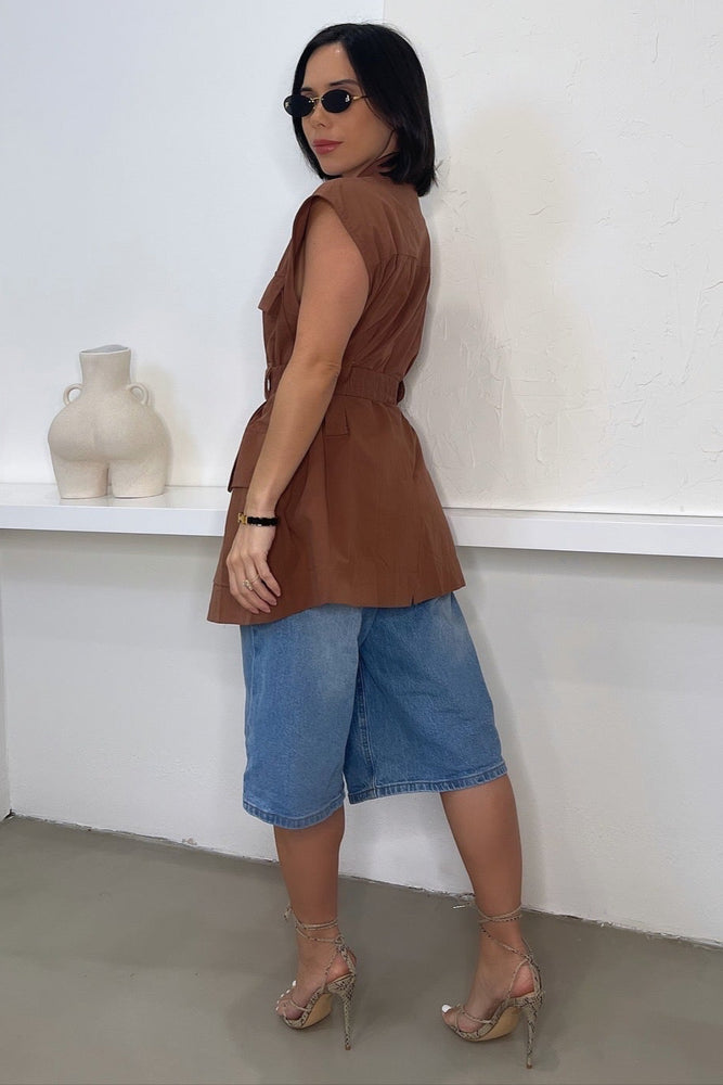 Gwen Cargo Vest - Brown