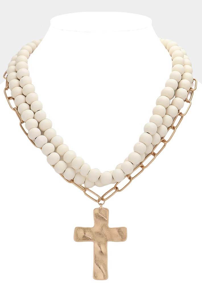 Chunky Layered Cross Necklace - Ivory